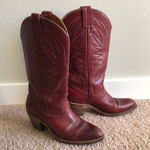 Red leather cowboy boots